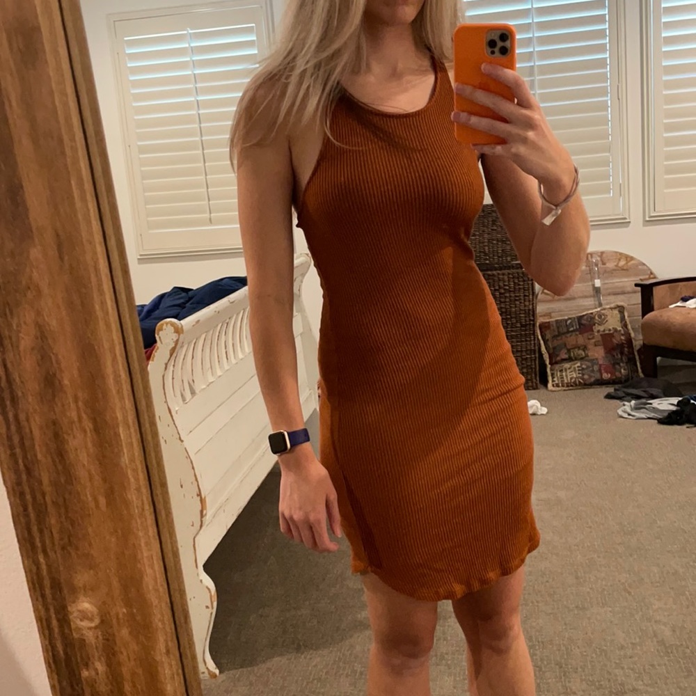 Burnt orange ribbed dress
